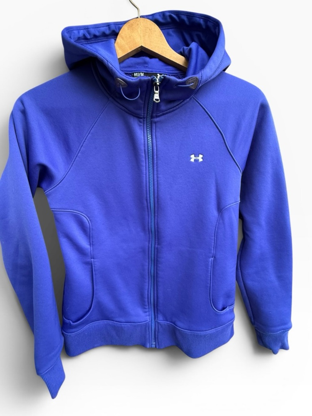 Under Armour Fleece Storm Hooded Track Jacket Royal / White Women’s size Medium - Picture 2 of 7